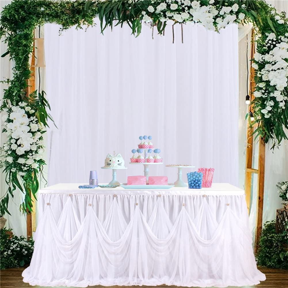 Rideau de fond en tulle blanc transparent - 5 x 7 m - Pour photo de mariage - Décoration de fête prénatale, anniversaire, mariage, mur photo - Blanc