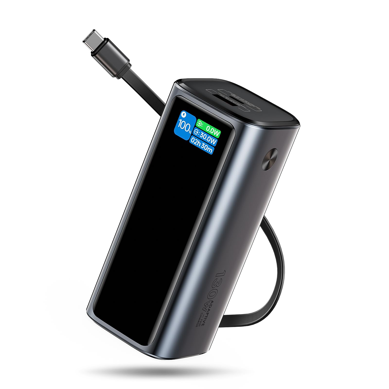 Laptop Power Bank 130W Portable Charger with Dual Ports Built-in Retractable Cable 20000mAh Portable Power Bank with Smart