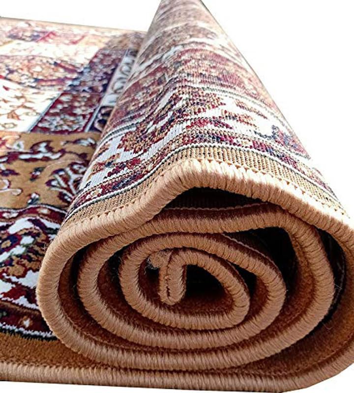 Image of Kashmiri Design Thick n Soft Bedside Runner Carpets for Home Living Room Bedroom Drawing Room Hall 8x11 Feet Gold Colour