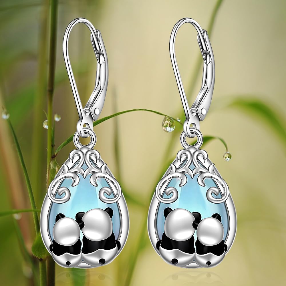 Panda Earrings for Women Panda Bear Moonstone Earrings Sterling Silver Filigree Cute Animal Dangle Hypoallergenic Jewelry Mothers Day Christmas Birthday Gifts - Image 7