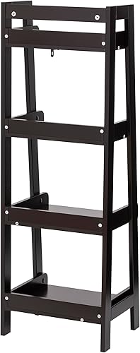 Miniatura 7 de UTEX Estante de escalera de 4 niveles, estante de baño independiente, unidad de estantería de madera abierta de 4 estantes, estante de escalera