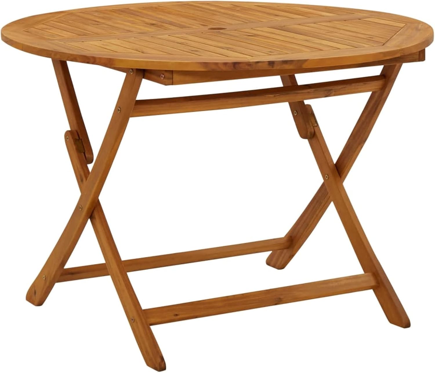 Tidyard Folding Garden Table Wood Acacia Round Outdoor Dining Table with Umbrella