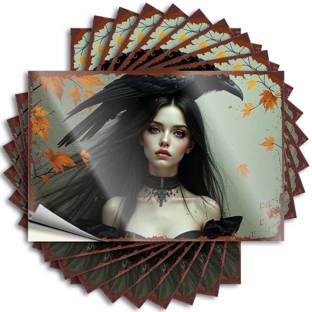 Decal Hat Lover Dark Raven's Embrace: A Gothic Autumn Portrait for Taupe - Fun Easy Peel Removable(8X12CM)