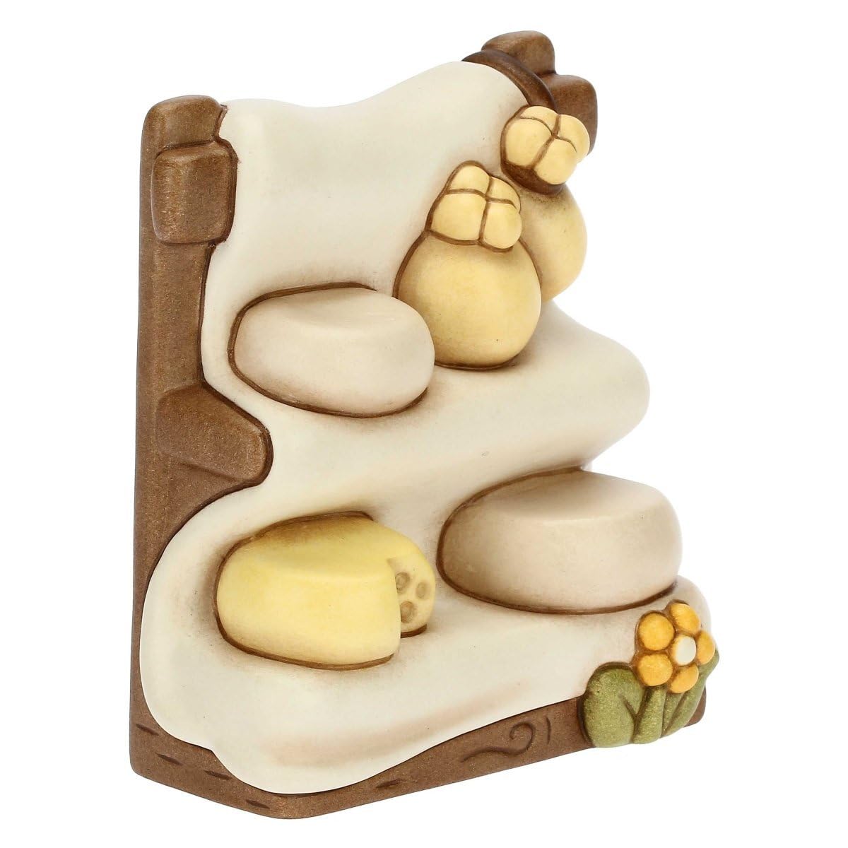 THUN - Presepe 2022 - Statuina Presepe Banco Formaggi in Ceramica Decorata a Mano - Linea Presepe Classico - 7,5x4,4x8,5 cm h