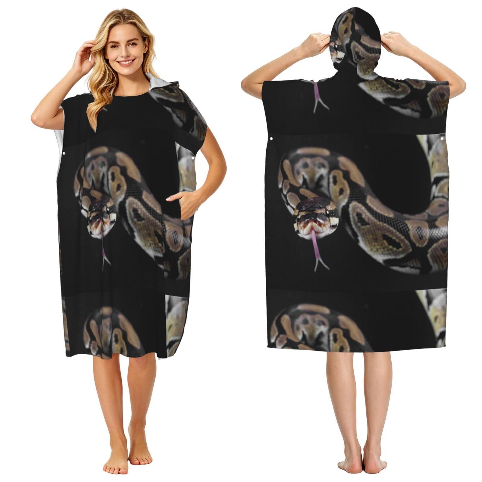 Poadnly Python Snake, Adult Hooded Beach Towel 90 x 110 cm,Changing Bath Robe, Surf Poncho Towel For Women Men
