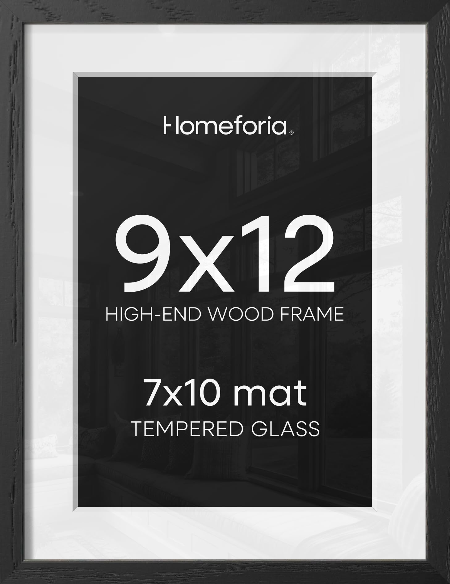 Homeforia 9x12 Black Oak Picture Frame, High-End Wood, 7x10 Mat, Glass | High End Solid Oak Wood, Tempered Glass, Acid-Free 7x10 Removable Mat, 9x12 Edge-to-Edge Display 12x9, Wall Kit, Set Of 2