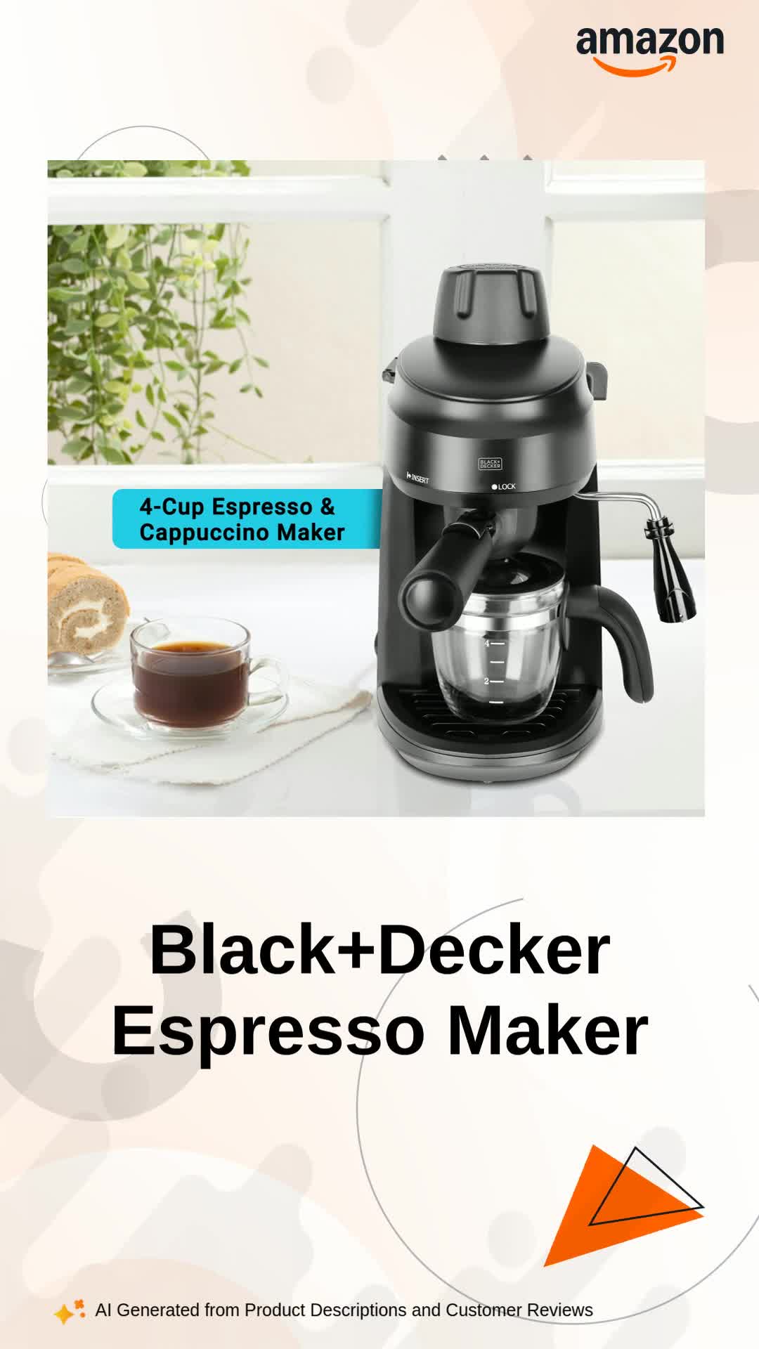 Black+Decker BXCM0401IN 4-Cup Espresso & Cappuccino Coffee Maker