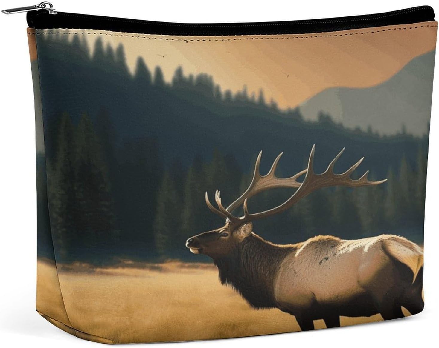 Large Capacity Pu Leather Cosmetic Bags for Women Travel Makeup Bag with Zipper Portable Waterproof Elk in The Meadow Toiletry Bags Fashion Coin Purse Elegant Cosmetic Pouch