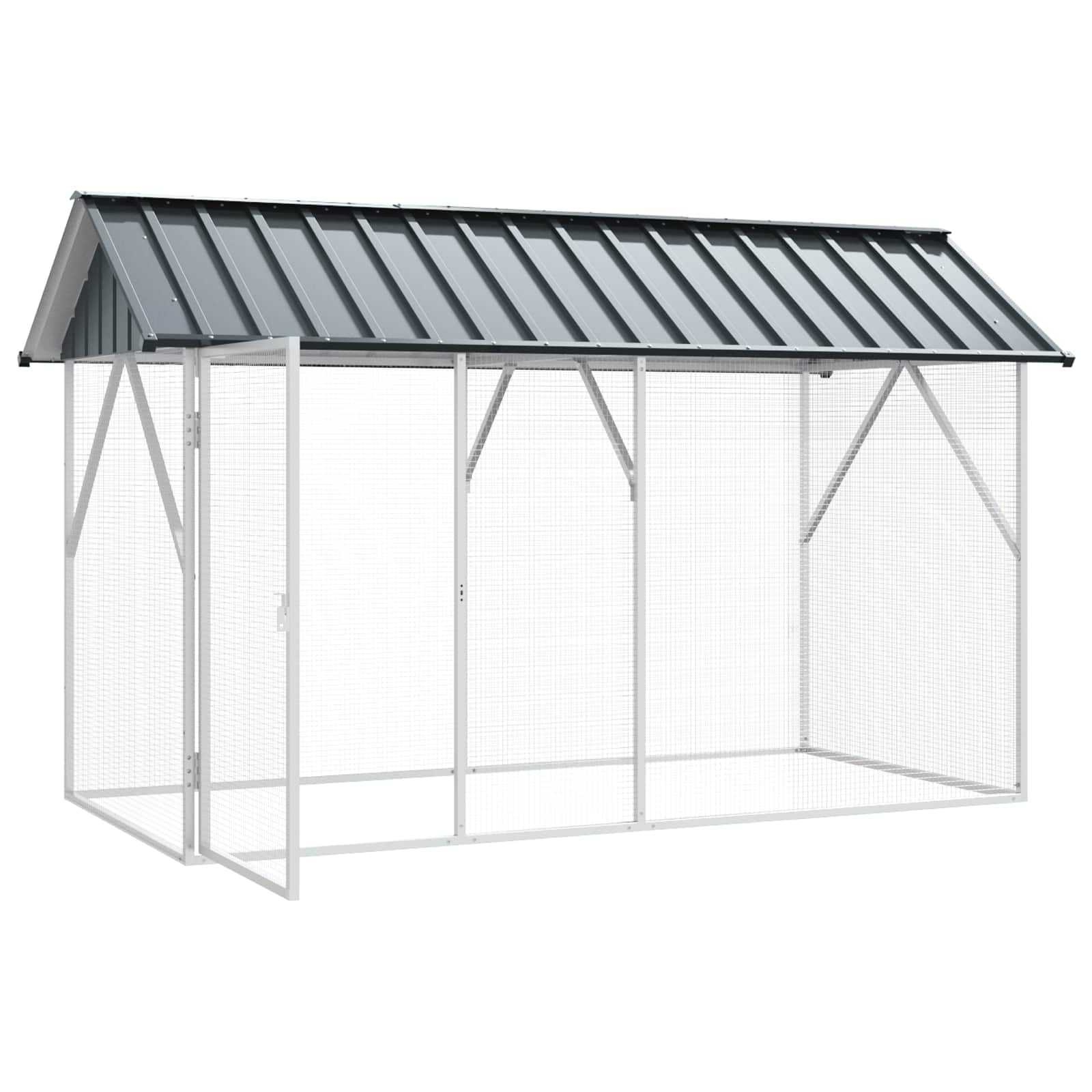 Vogelkäfig Anthrazit Verzinkter Stahl, Garten und Terrasse, modernes, stabiles Vogelhaus, offener Raum für Vögel, rechteckiger Käfig 112 x 227 x 141 cm
