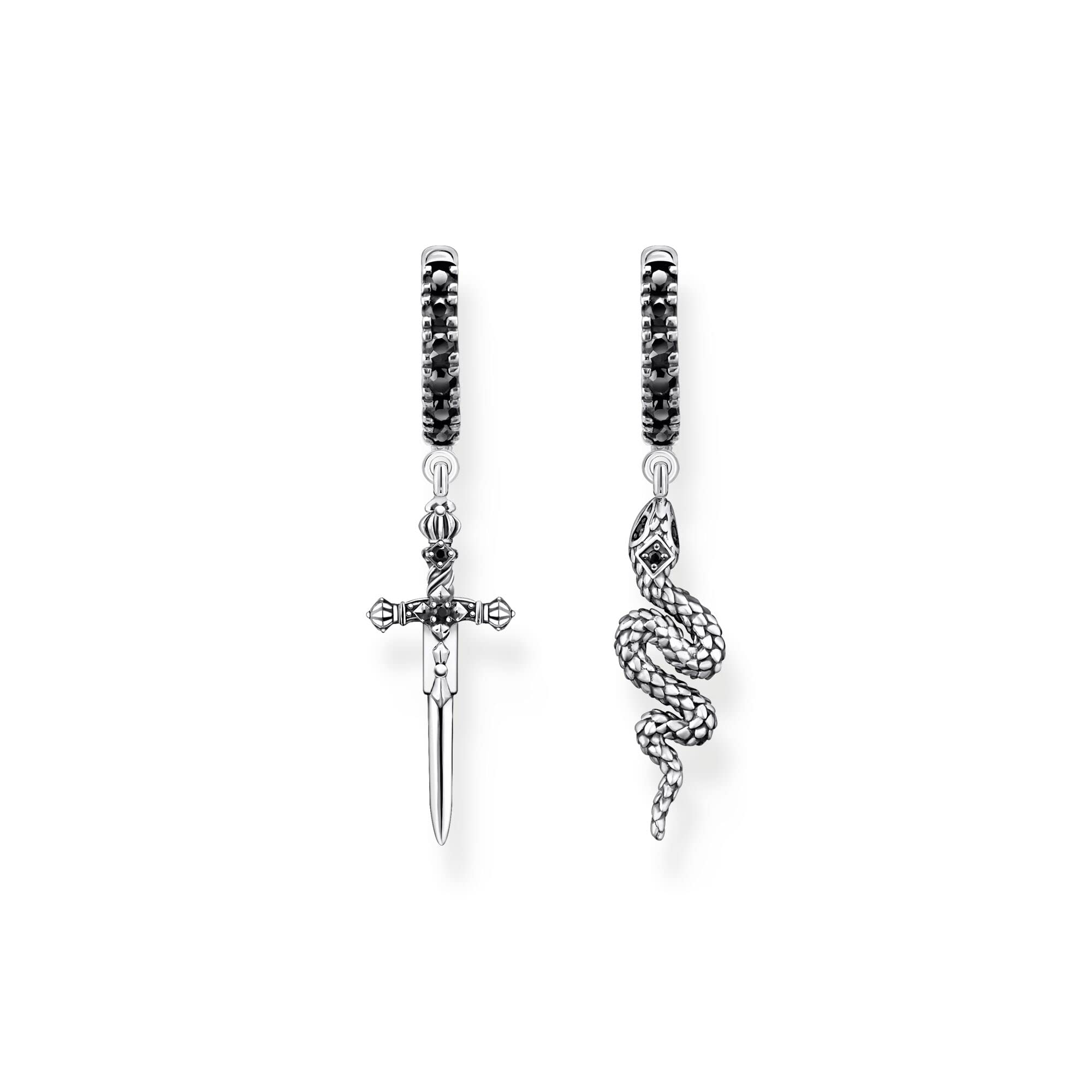 Thomas Sabo Orecchini Serpente E Spada In Argento Sterling 925 Annerito Con Zirconi Neri, 35x8 Mm - 2