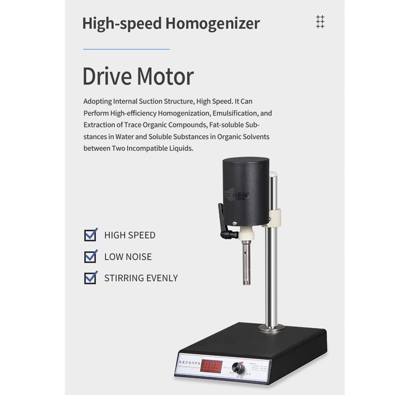 Homogeneizador de alta velocidad, emulsionante dispersor de laboratorio, 300-23000 RPM, velocidad ajustable, 2 cabezales de trabajo, elevación manual, capacidad de 300 ml, ideal para emulsión, uso en