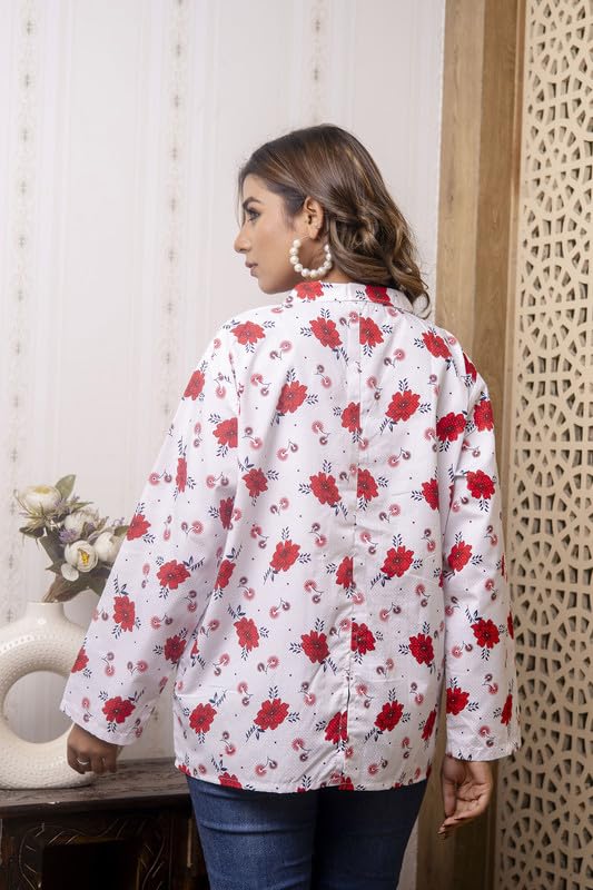 Image of Women's Cotton Floral Printed Summer Coat | Helps to Protect From Sunrays, Dust Pollution, Sunburn, Tanning of Skin | Ideal for Driving, Hot Summers, Traveling