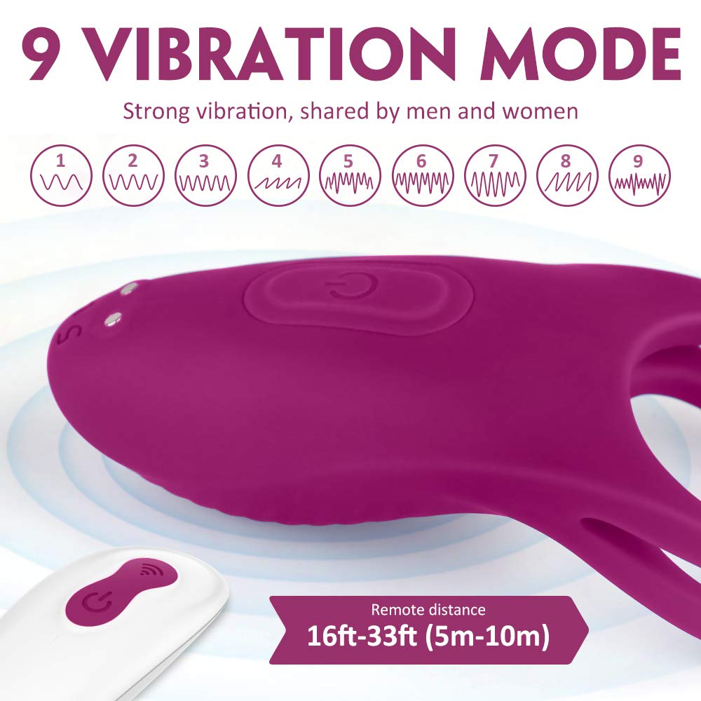 anello pene vibrange, Stimolaatore Prostata 9 modalita di vibrazione, morbido e confortevole, sextoys per Uomini,anello Vibrante per il Pene,con telecomando, 100% impermeabile (Viola)