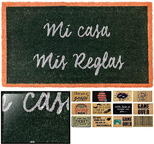 LucaHome - Felpudo Entrada casa Original y Divertido de Coco Natural - Felpudo mi casa Reglas 40x70 - Ideal para Puertas de Exteriores Cubiertas, pasillos y entradas de hogares