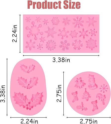 Miniatura 3 de Moldes de silicona para fondant de copo de nieve de Navidad, 3 unidades, calcetines de hoja de acebo de Navidad, molde de chocolate para decoración