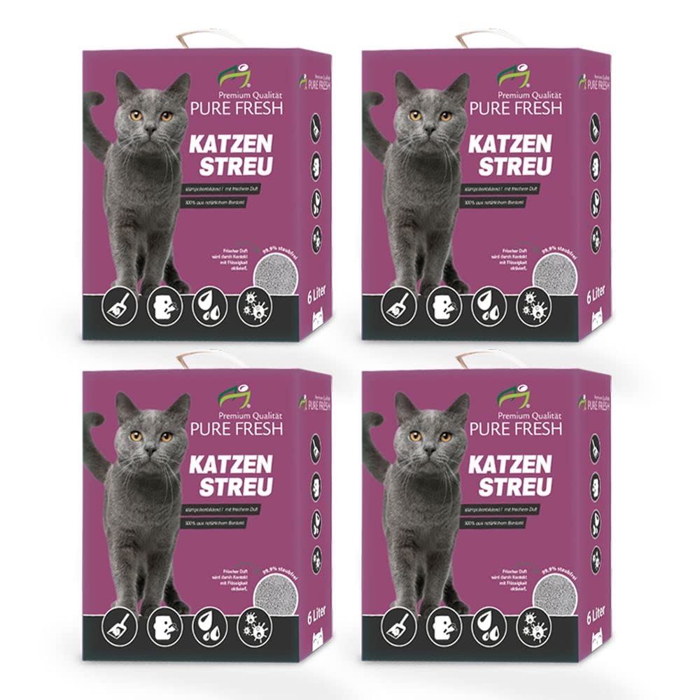 KAHU® Pure Fresh Katzenstreu mit Babypuderduft 6L(4 x 5,2kg) • Klumpstreu für Katzenklo • Naturstreu aus Kalzium Bentonit • Hoch absorbierend & stark klumpend • Bekämpft Gerüche aktiv