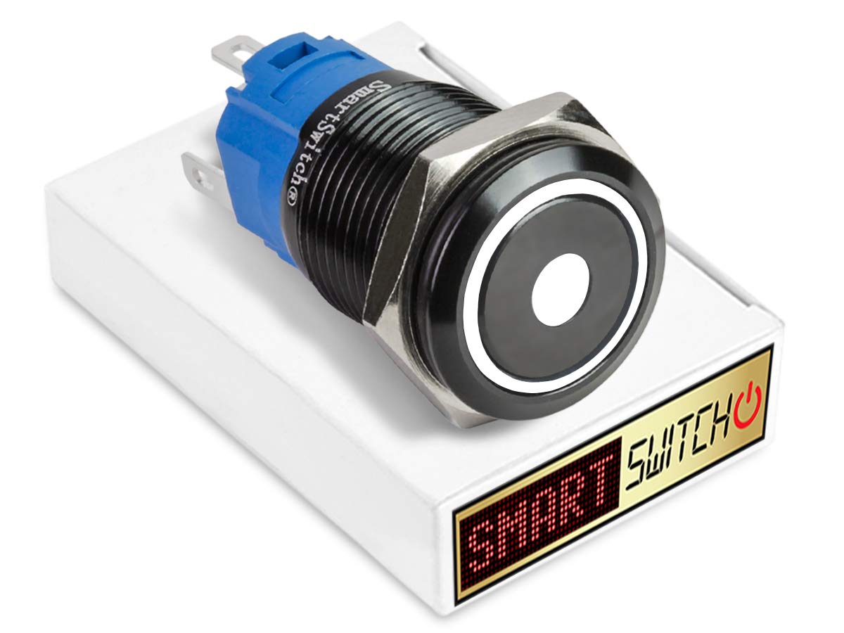 SmartSwitch 22mm Angel Eye DOT Black Metal Latching DPDT 2NO2NC Push Button White LED Metal Switch AE22