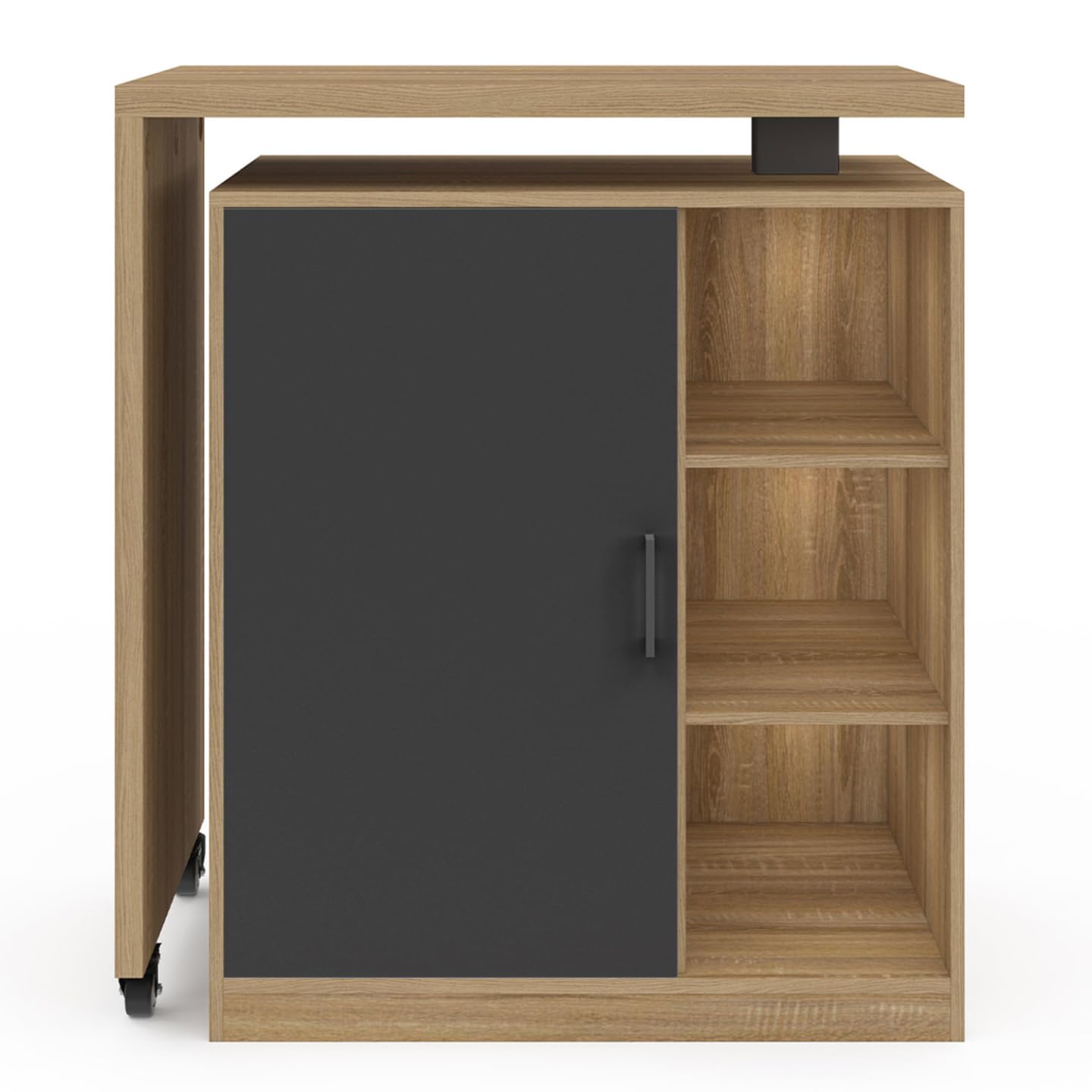 IDMarket - Ilot rotatif POLO meuble de bar pivotant 2 en 1 imitation hêtre porte noire