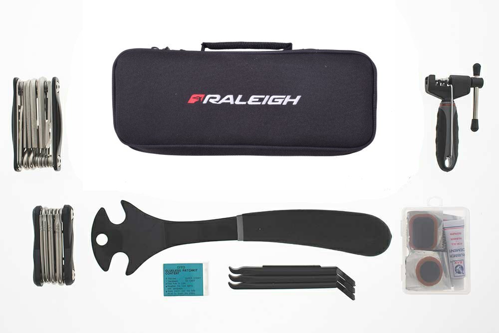 PCMRaleigh Travel Workshop Mountain Bike Tool Kit Maintenance Puncture Repair Kit Case Bag