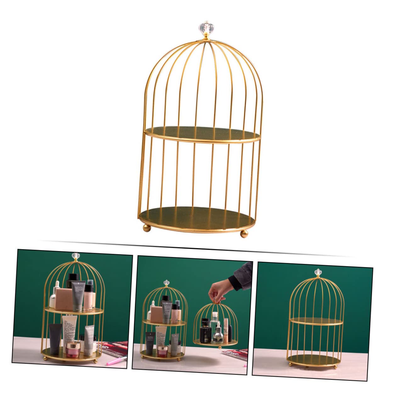 PRETYZOOM Makeup Organizer Im Vogelkäfig-design Doppelt Für Hochzeiten Partys Dekorativer Aufbewahrungsständer Für Kosmetik Und Desserts