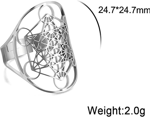Miniatura 6 de UNIFT Metatron - Anillo de cubo para hombres y mujeres, de acero inoxidable, misterioso, geometría sagrada, arcángel, hexágrama, yoga, símbolos