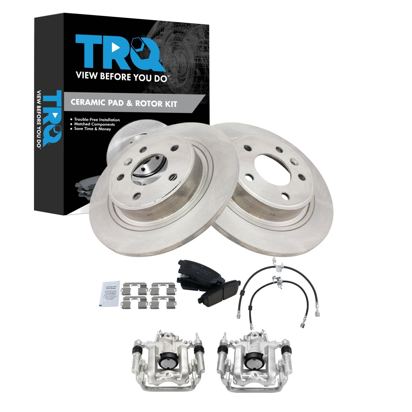 TRQ Rear Brake Pad and Rotor Set Ceramic Calipers Compatible with 2014-2015 Chevrolet Cruze
