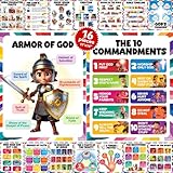16pcs Bible Posters for Kids, 11x14in Sunday School Decorations for Classroom, Laminated Christian Wall Art...