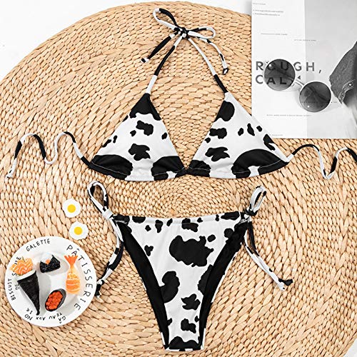 Biquíni feminino sexy, duas peças, estampa de vacas, frente única, acolchoado, triângulo, roupa de b