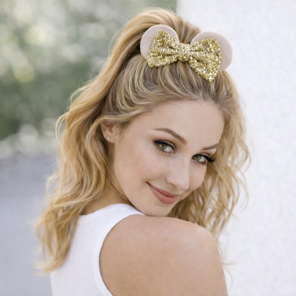 Styla Hair Haargummis für Kinder, Samt, mit glitzernden Pailletten, für Pferdeschwanz, Rosa, Beige, Gold, 2 Stück