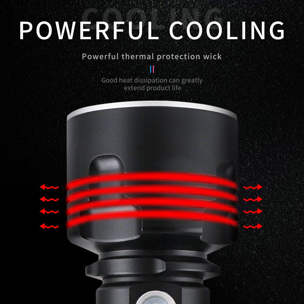 Latarka LED XHP50 ładowalna, taktyczna latarka LED, super jasna, 5000 lumenów, wydajna, ręczna latarka ze wskaźnikiem zasilania, ładowana przez USB, na kemping, wędkowanie, piesze wycieczki (bateria w zestawie)
