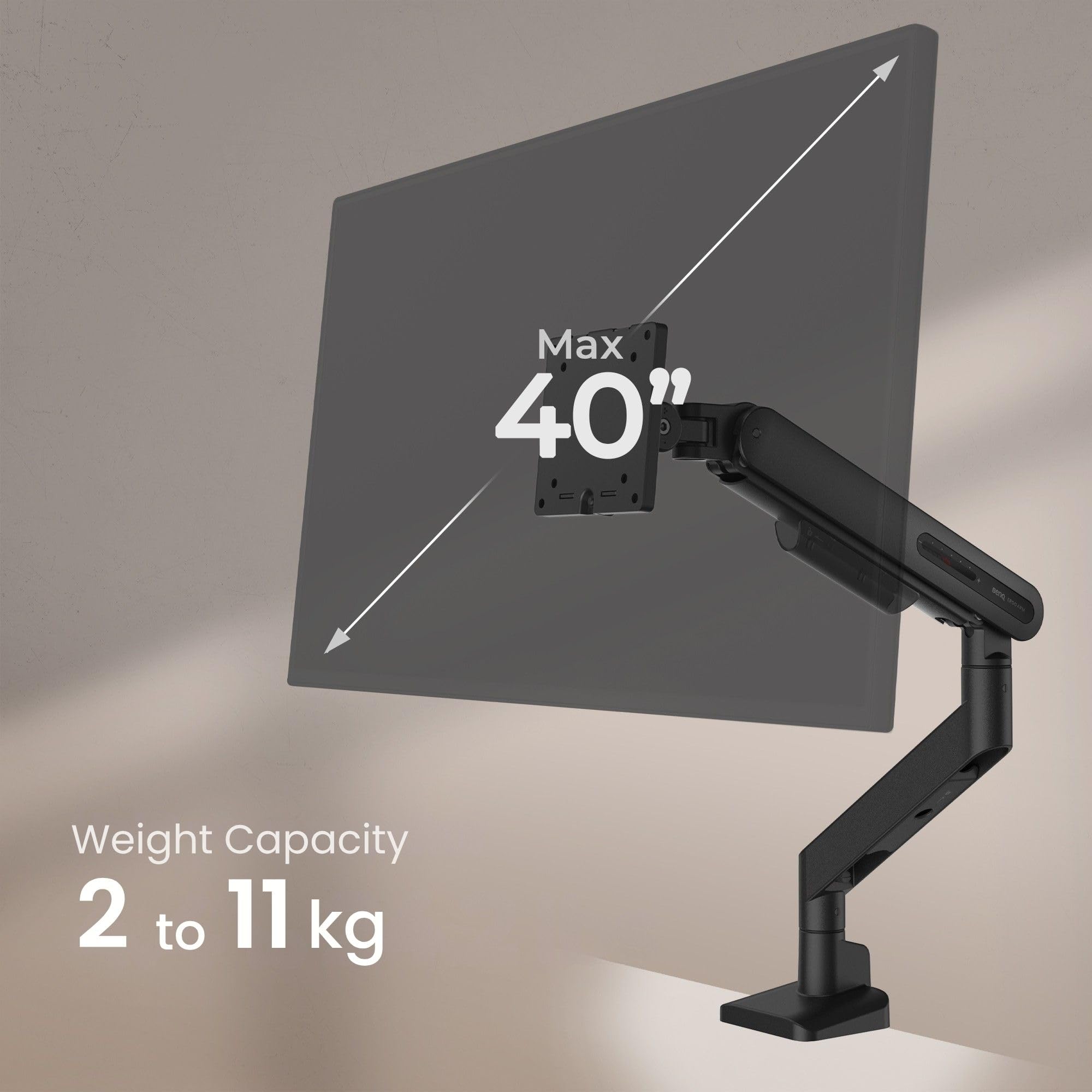 BenQ Ergo Arm BSL01 – Braccio per monitor, regolazione fluida, supporto da scrivania stabile, compatibile VESA (75×75, 100×100), supporta fino a 40" e 11 kg. Spessore scrivania 10~50 mm