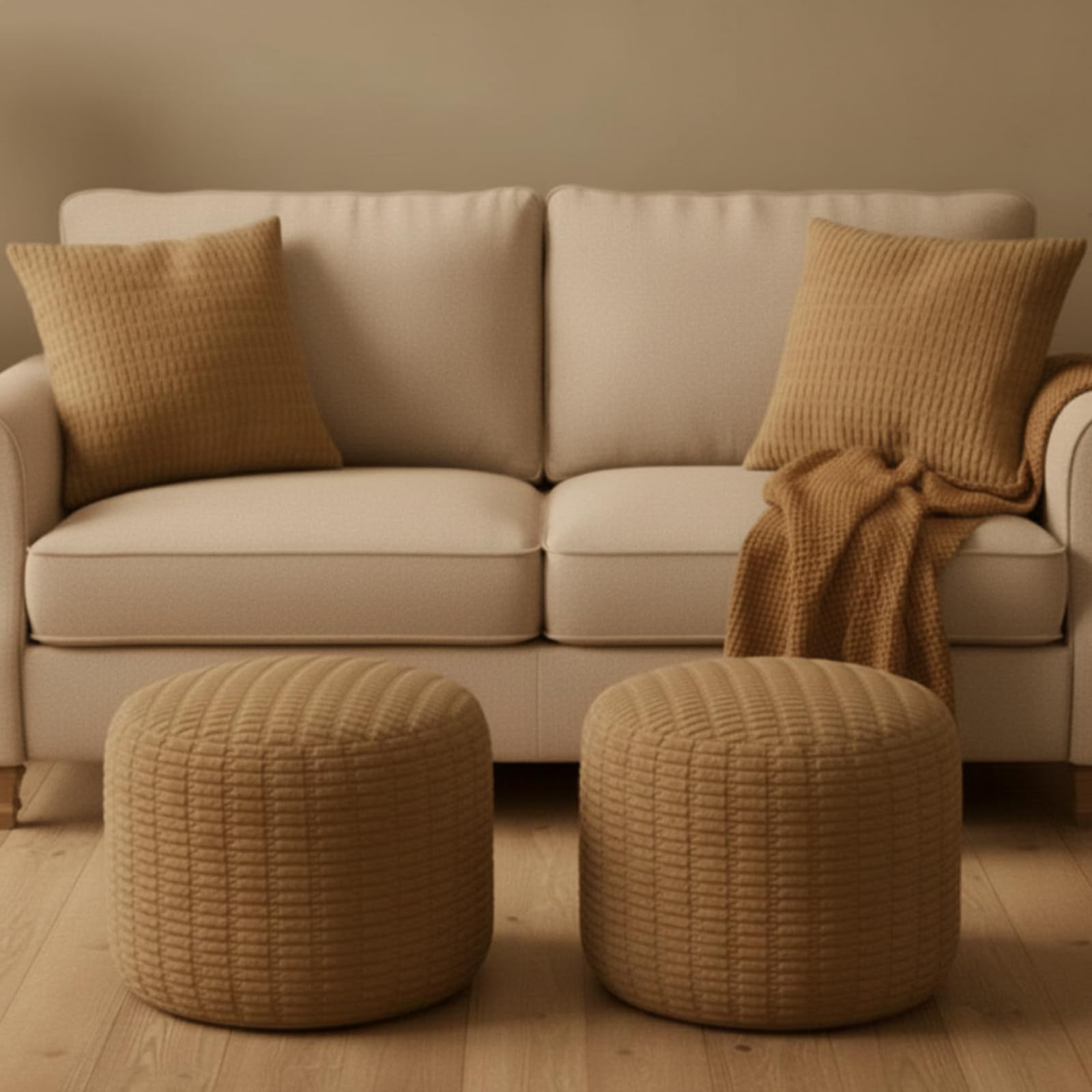 HunnmingRe 2 Pcs 20 x 15 Inch Unstuffed Ottoman Pouf Cover Corduroy Foot Rest - No Filler, Striped Foot Stool Floor Bean Bag Floor Chair Storage for Modern Farmhouse Bedroom Home Decor (Light Brown)-image-41