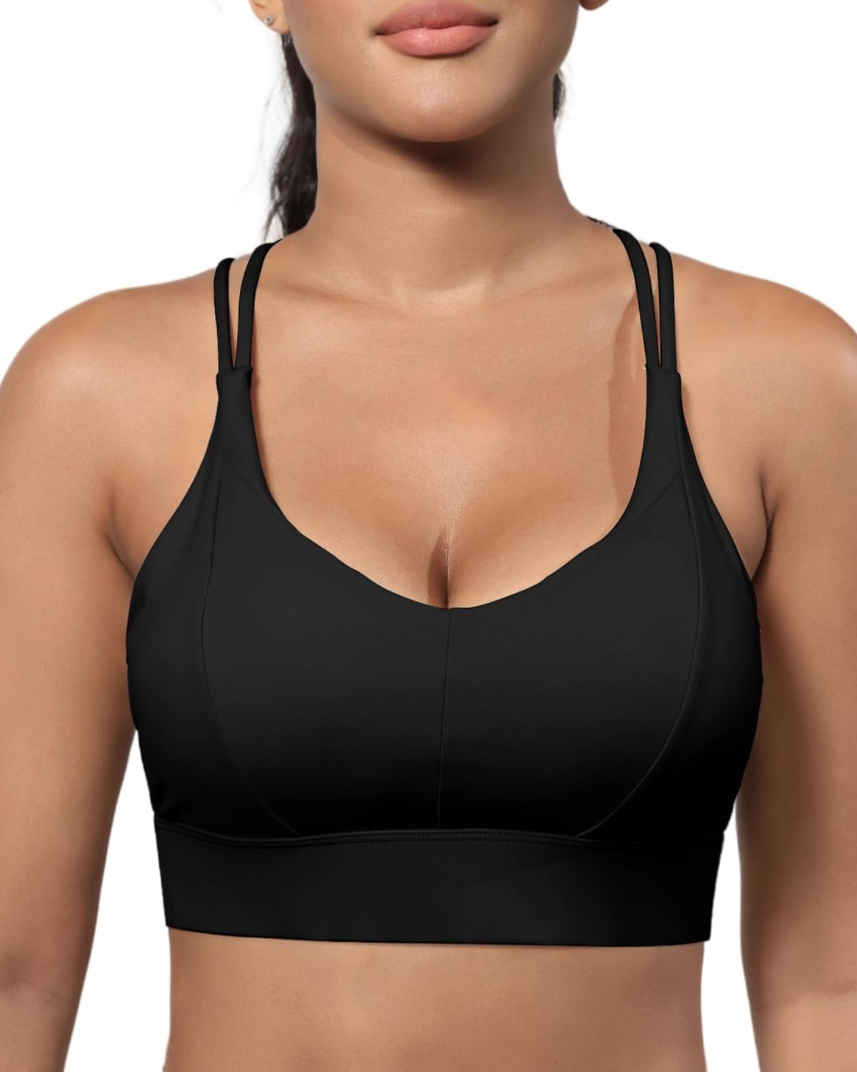 Grace Form Sports Bra for Women Strappy Medium Support Push Up Padded Sports Bra for Running Workout Bra Yoga Bra
