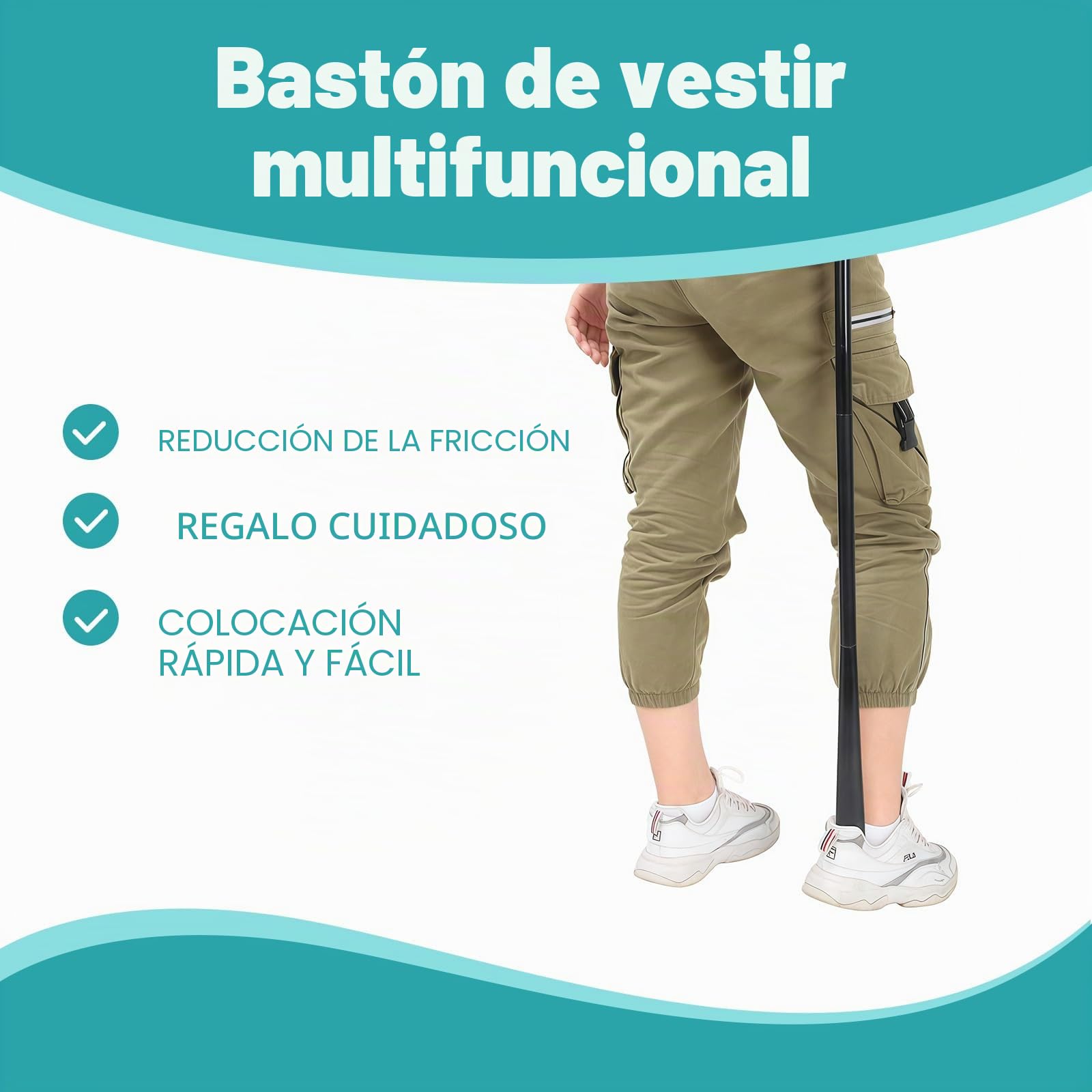 Anziehhilfe para calcetines, asistente de calcetines para fácil colocación sin agacharse, dispositivo con calzador ajustable y mango largo, rascador de espalda para ancianos, personas con