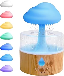 Rain Cloud Humidifier, Rain Humidifierrain Humidifier Water Drip, Water Drip Rain Sounds for Sleeping, Mushroom Waterfall Lamp, Desk Humidifiers for Office (wood)