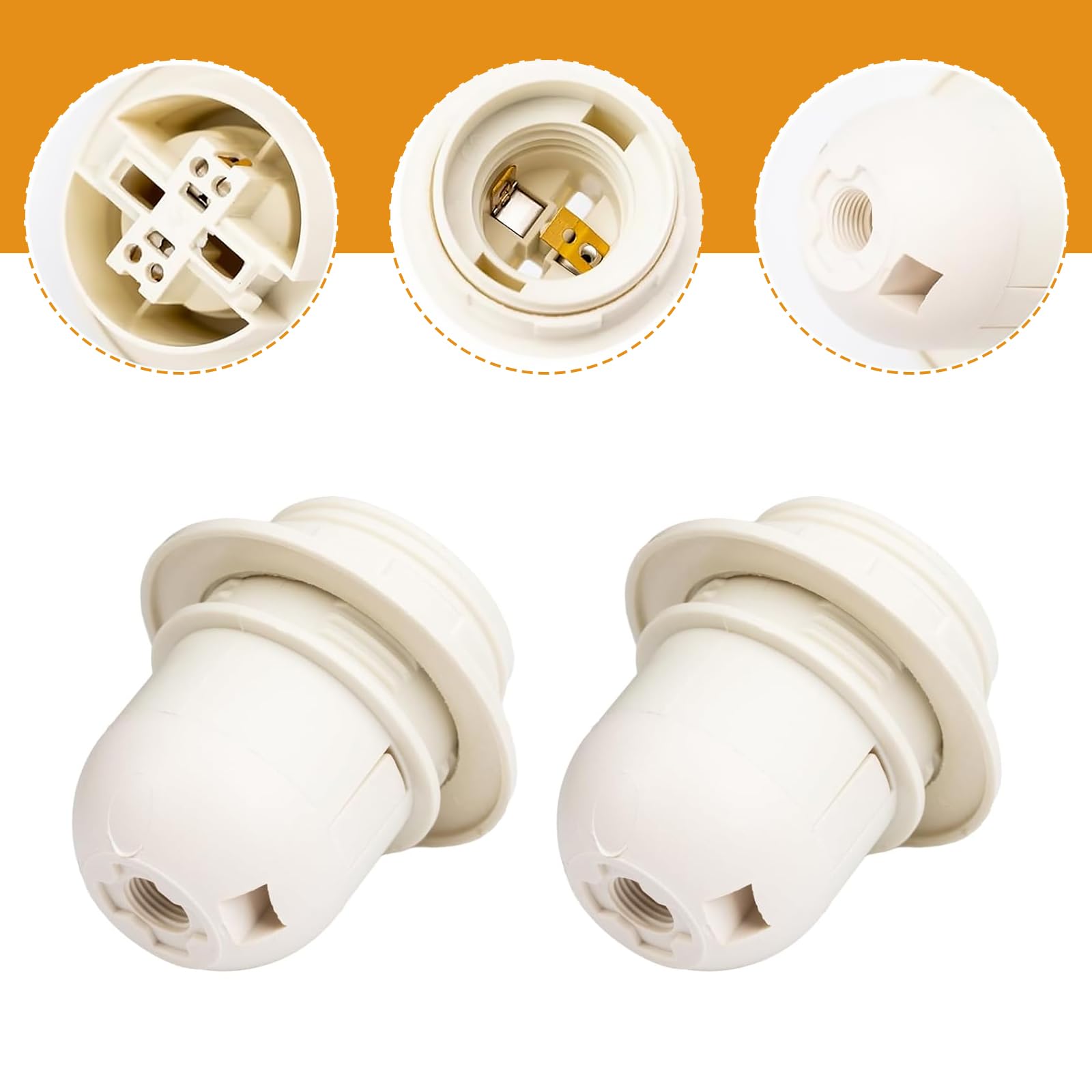 2 Pcs Lamp Holder White Plastic E27 Threaded Light Socket with Lamp Shade Ring for Table and Floor Lamps VDE CE Certified Medium Base Screw Fitting Ideal for Light Bulb Holder - Image 3