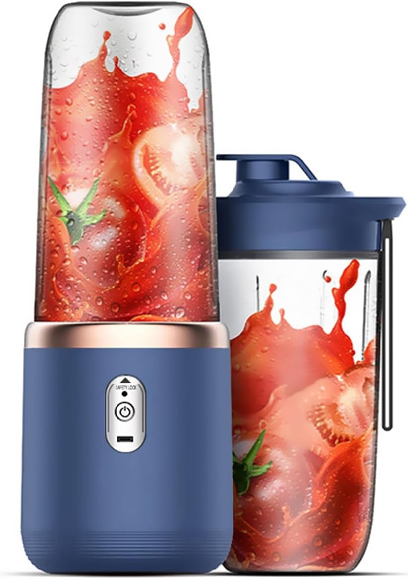 Portable Mixer for Shakes and Smoothies, Fruit Juicer USB Rechargeable with 6 Blades,Dual Cups Handheld Blenders for Sports Travel and Outdoors, Small Electric Mini Blender (Blue)