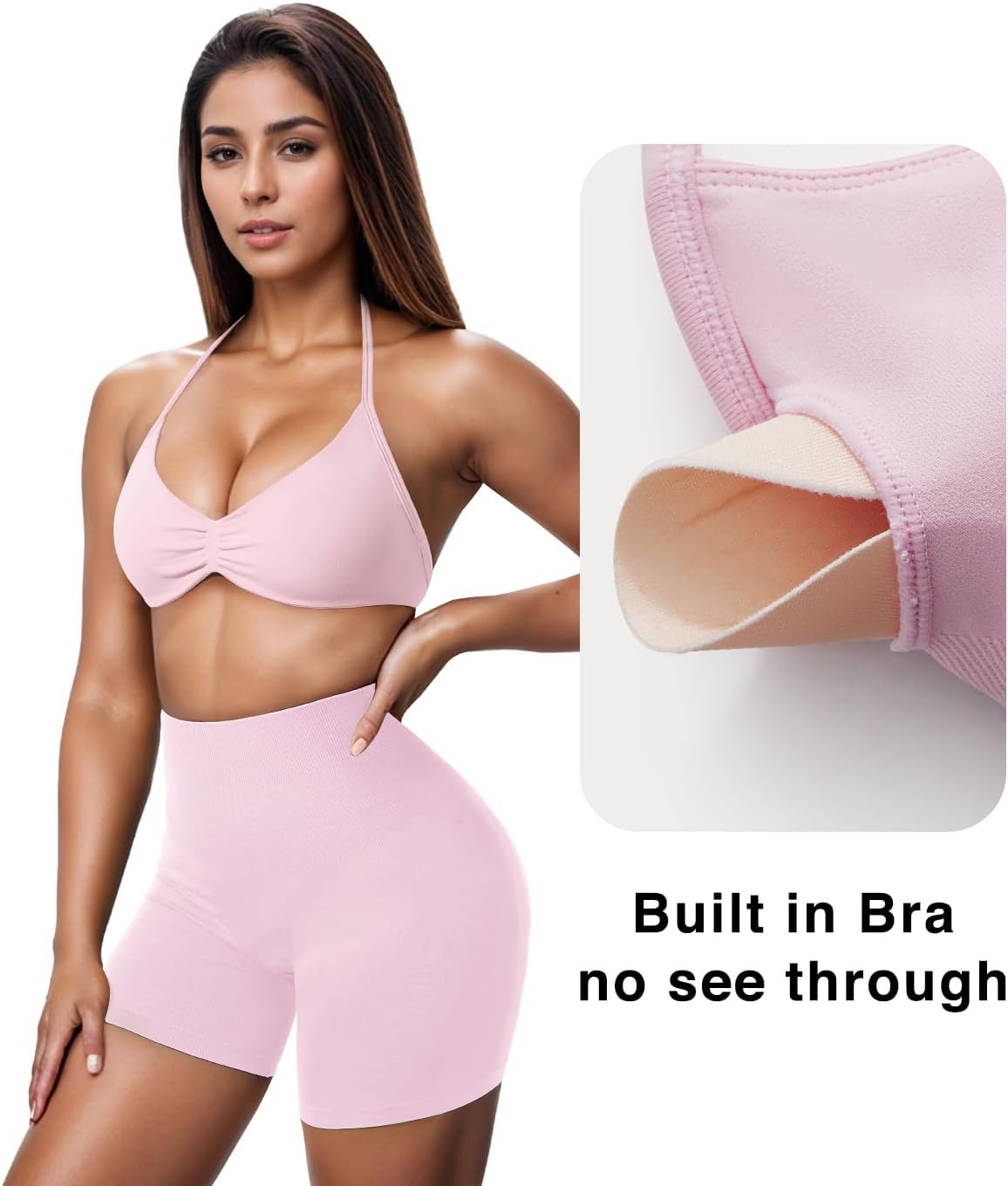 OMKAGI Halter Sports Bras for Women Padded Strappy Bra Open Back Workout Gym Crop - Image 4