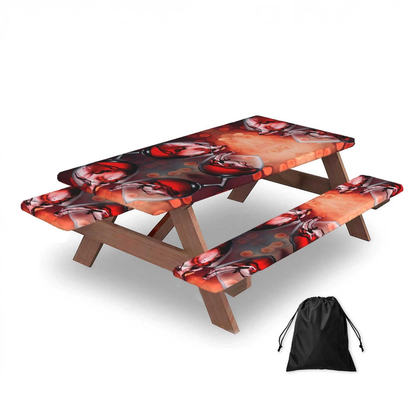 Zqytgfdc Black Red Wine Glass Cheers Rectangular Water-Repellent Picnic Tablecloths, Outdoor Camping, Picnic, Bbq