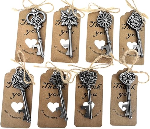 80 piezas de abrebotellas de esqueleto con etiqueta de acompañante y cuerda de yute (tono negro pistola, 8 estilos)