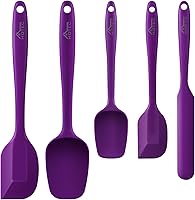 HOTEC 5-Piece Silicone Spatula Set - 600°F Heat Resistant, BPA-Free, Flexible & Sturdy for Non-Stick Cookware, Dishwasher Safe, Purple
