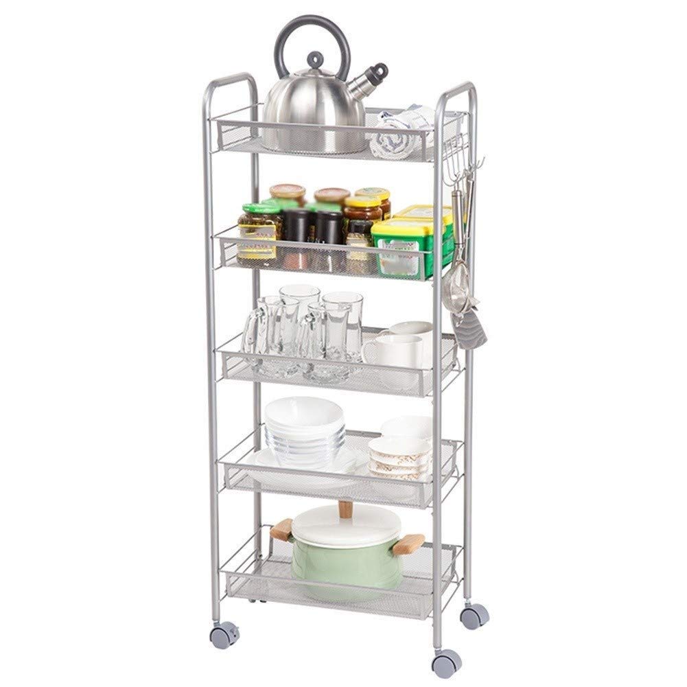 Trolley, Wagen, Haushalts-Mehrschichttrolleys, Wagen Haushalts-Multifunktions-5.-Stock-Griff Universal-Flaschenzuggitter-Design Einfach Zu Montieren, 3 Farben,Weiß,44X26X,Green-44X26X104Cm