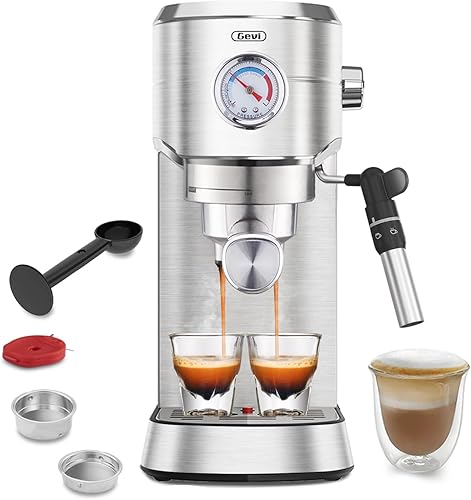 Gevi Máquinas de café expreso semiautomáticas de 20 bares, máquina de espresso profesional con espumador de leche, máquina de expresiones de acero