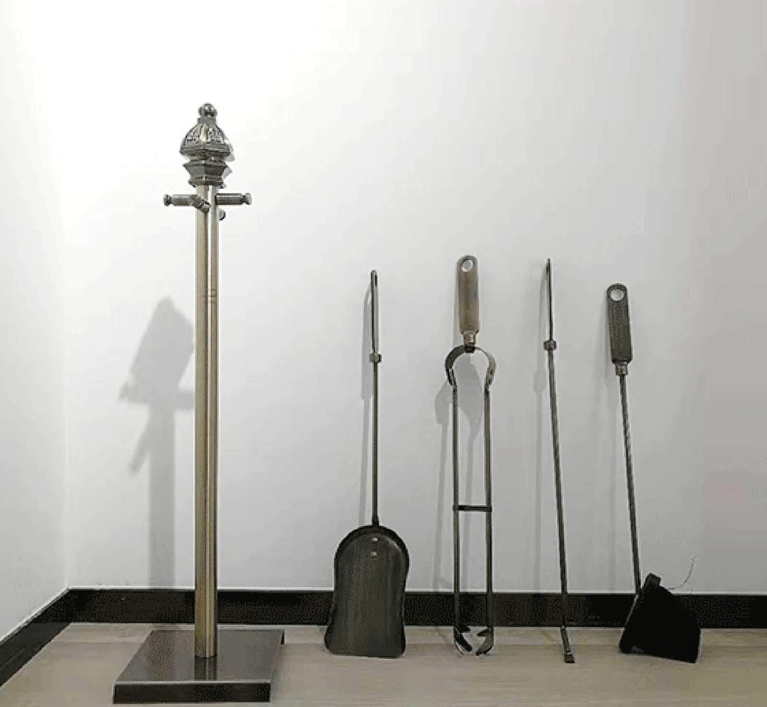 Heavy Duty Fireplace Tools Sets, 5 Pieces Metal Tongs Shovel Antique Brush Chimney Poker Fireside Accessories, for Fire Place Fire Pit