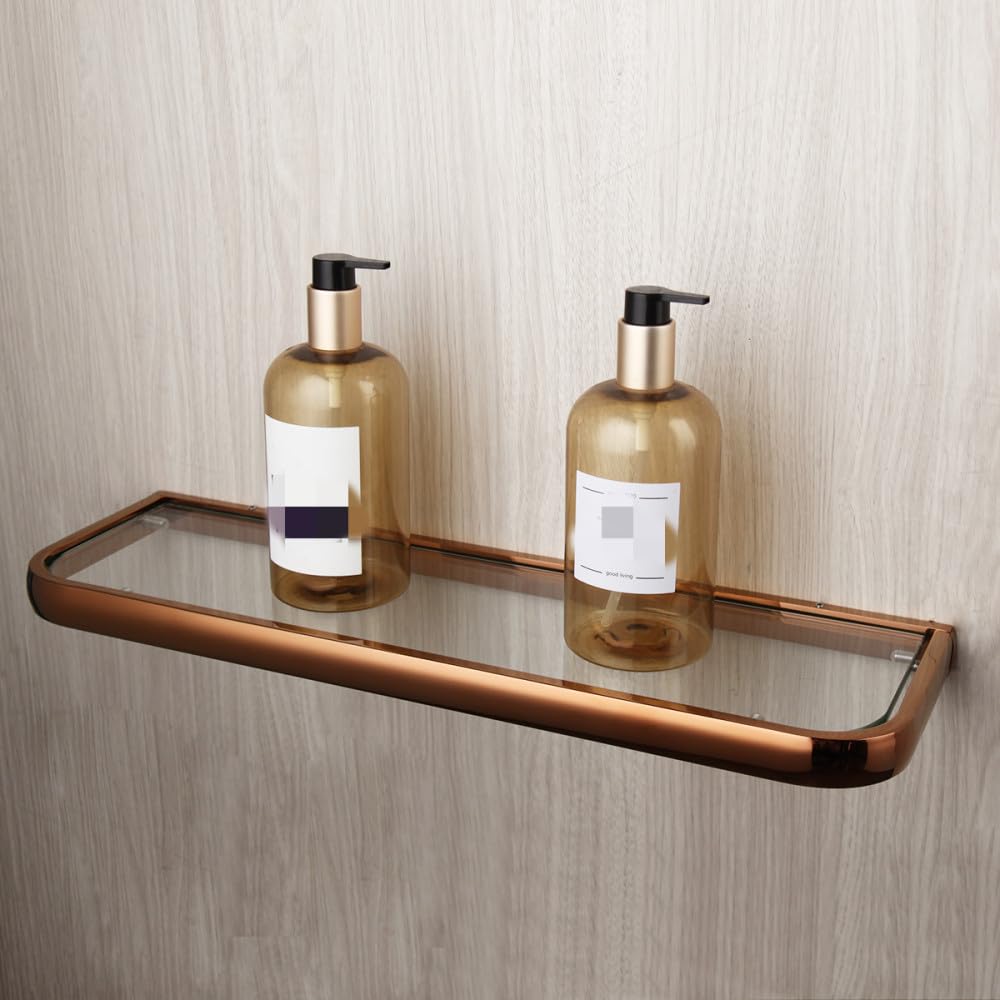 Accesorios de baño de Oro Rosa, Cepillo de baño de latón Macizo, Soporte de Papel, jabonera, Estante de Toalla, Kit Combinado de Montaje en Pared, Estante de Vidrio