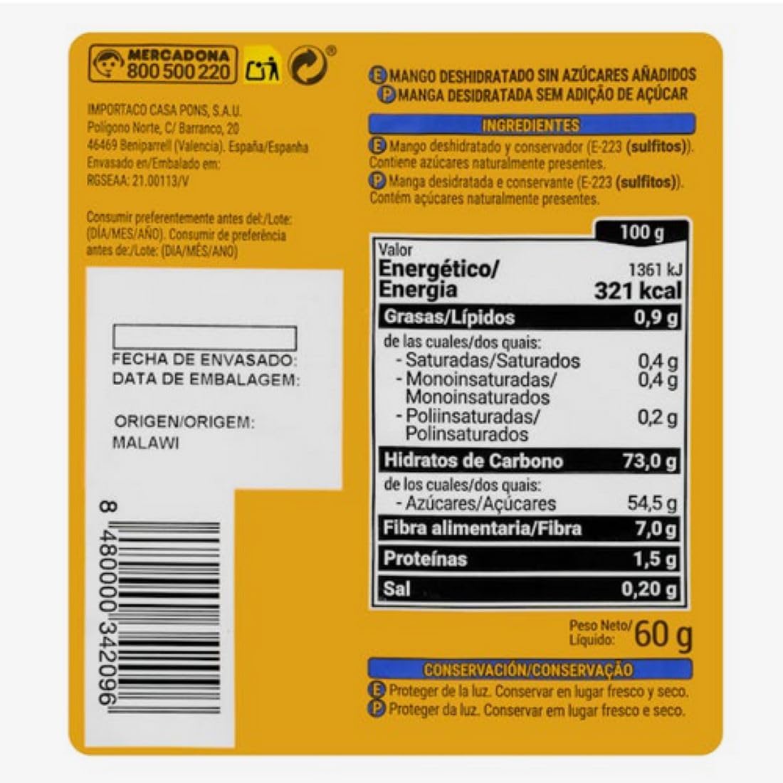 Getrocknete Mango Hacendado ohne Zuckerzusatz 12er-Pack