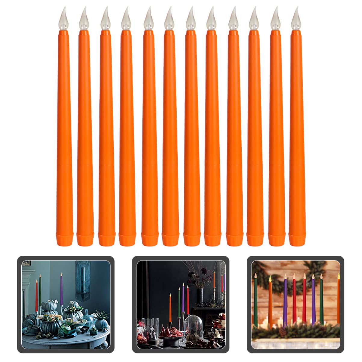 12 Pièces Bougies Effleurant Bougies Actionnées Lumières De Batterie De Noël Led Fête Sans Cône D'Église Pour Décor Bougie Anniversaire Sans Flamme Mariage Électrique Orange