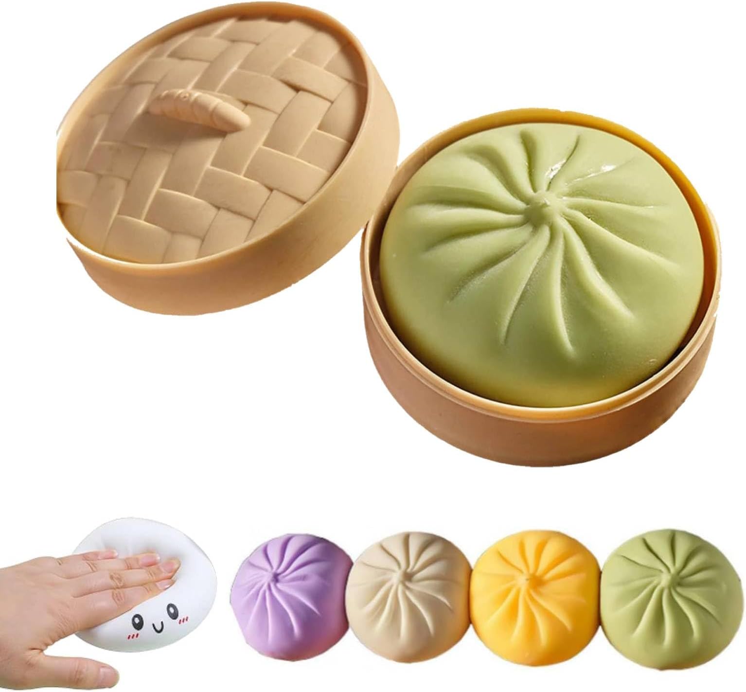 Giant Dumpling Squishy, Mega Dumplings Toy with Steamer Box, Colorful Squishy Dumpling, Large Stress Relief Sensory Ball for Adults and Kid, Soft Squeeze Decompression Dough Fidget Toys (Green)