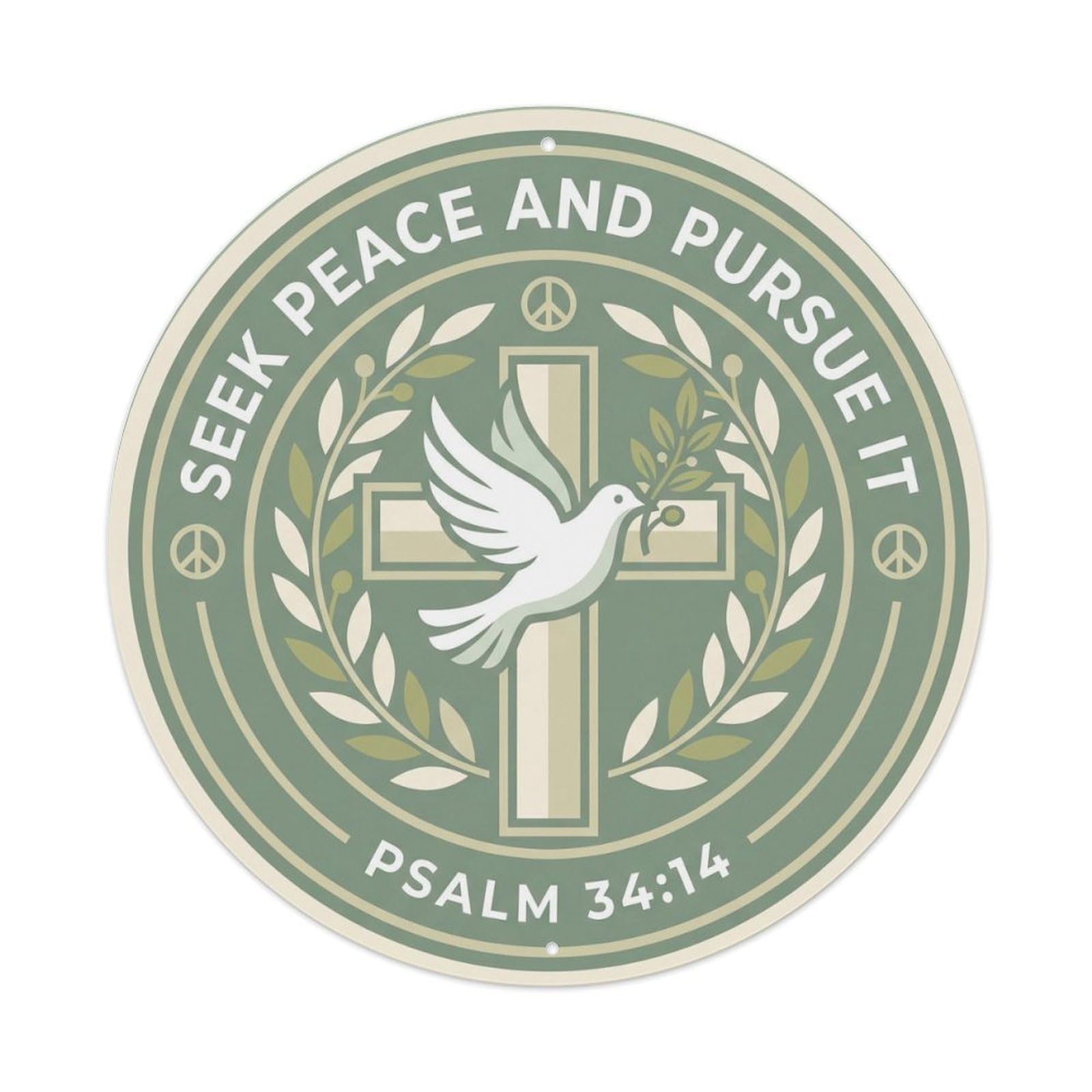 Blessing Medallion Cross Laurel Gentle Gospel Style Metal Tin Sign Plaque Wall Decor for Cafe, Man Cave, Club Bar, Office, Home Garden Round Metal Poster 8x8Inch