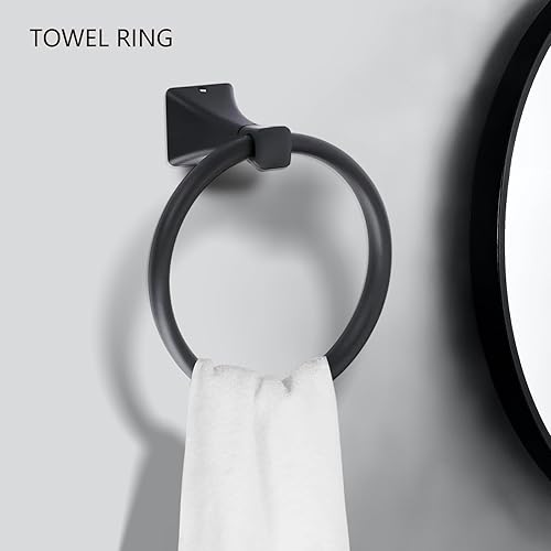 Miniatura 4 de Juego de accesorios de baño negro mate de 5 piezas, juego de toallas de baño de acero inoxidable SUS304 montado en la pared, incluye barra de toalla